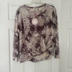 NWT Umgee Long Sleeve Tie-Dye Top in Cream and Brown